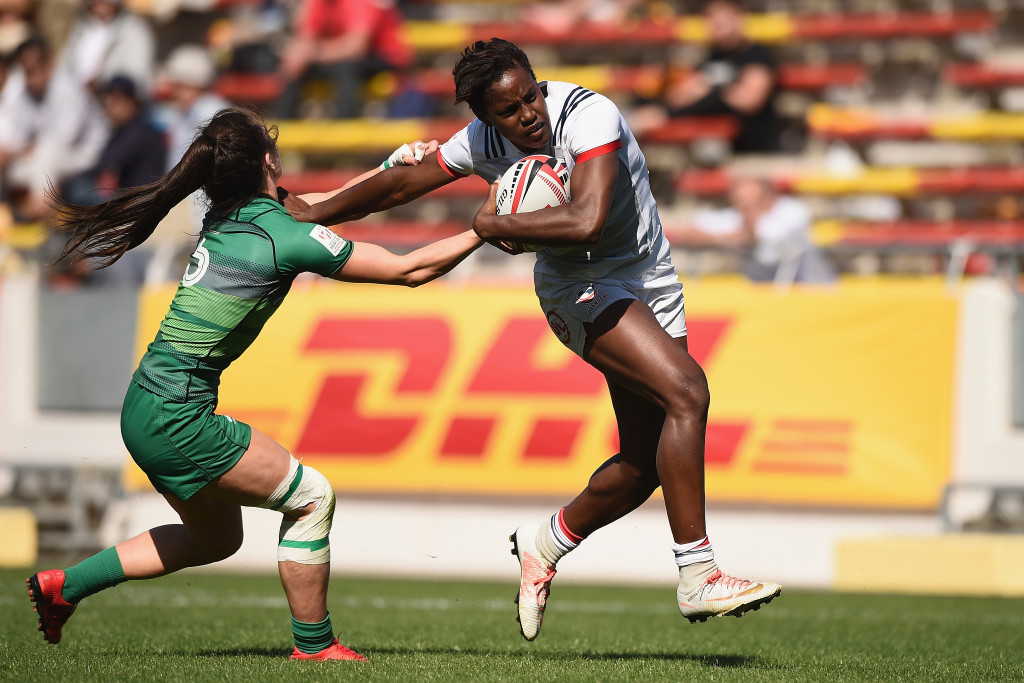 Naya Tapper in action for the USA Women's Sevens team.