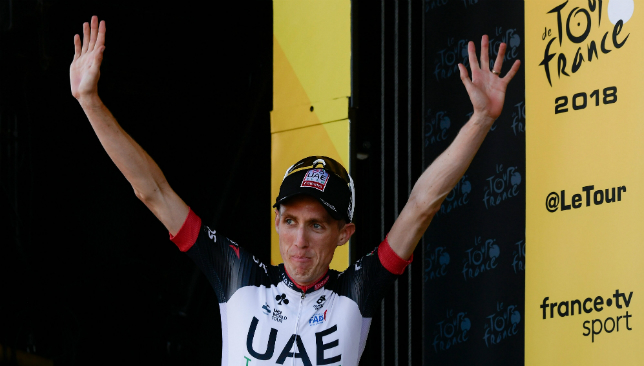 Dan Martin celebrates winning Stage 6 at the Tour de France. 
