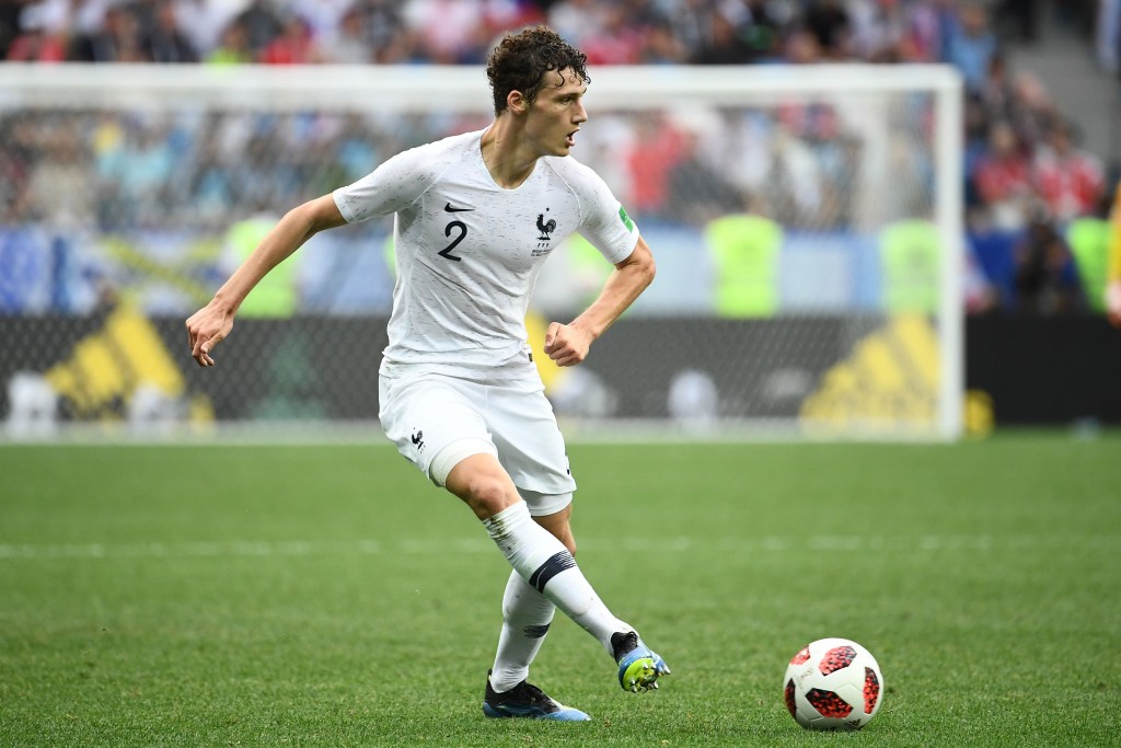 France's defender Benjamin Pavard kicks the ball during the Russia 2018 World Cup quarter-final football match between Uruguay and France at the Nizhny Novgorod Stadium in Nizhny Novgorod on July 6, 2018. (Photo by FRANCK FIFE / AFP) / RESTRICTED TO EDITORIAL USE - NO MOBILE PUSH ALERTS/DOWNLOADS (Photo credit should read FRANCK FIFE/AFP/Getty Images)