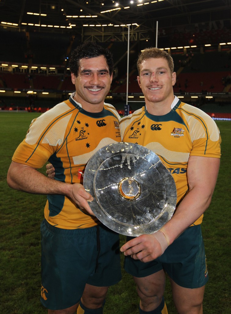 George Smith (L) and Pocock (R) of Australia celebrate following victory over Wales in 2009