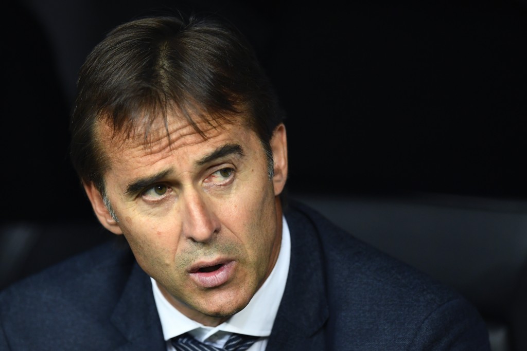 Real Madrid's Spanish coach Julen Lopetegui looks on before the UEFA Champions League group G football match between Real Madrid CF and AS Roma at the Santiago Bernabeu stadium in Madrid on September 19, 2018. (Photo by GABRIEL BOUYS / AFP) (Photo credit should read GABRIEL BOUYS/AFP/Getty Images)