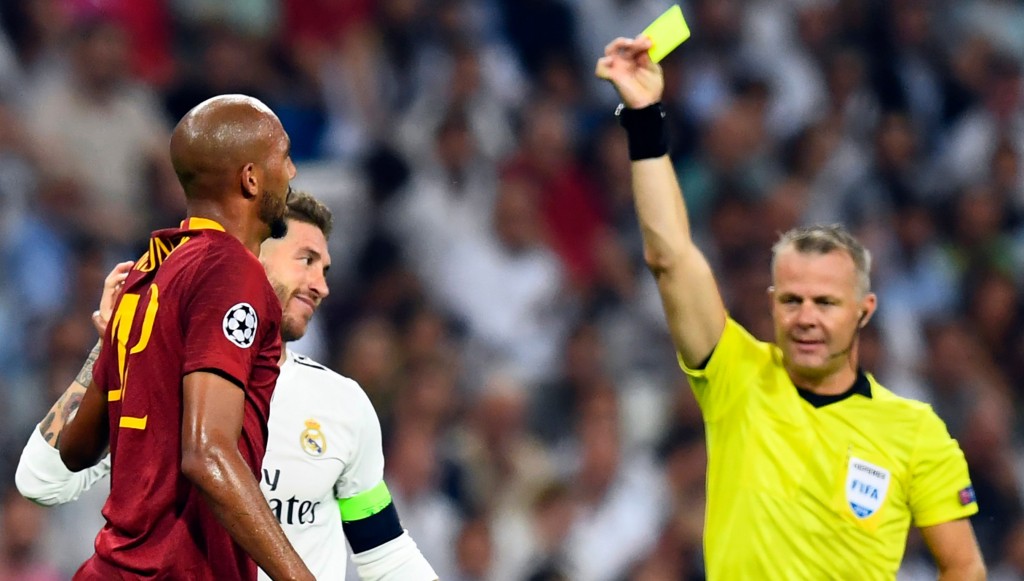 Sergio Ramos receives his 37th Champions League yellow card