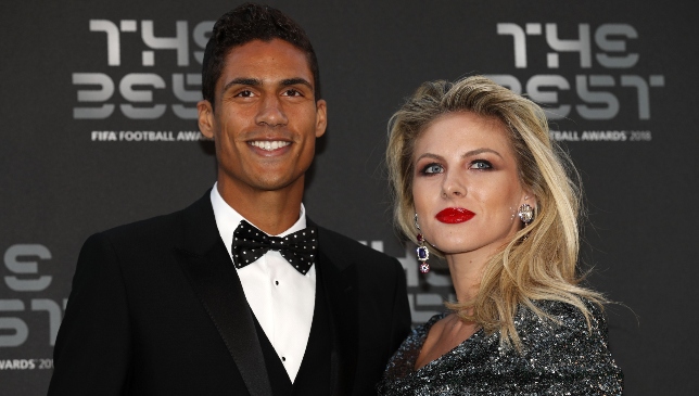 Raphael Varane pictured with his wife Camille Tytgat at The Best awards.
