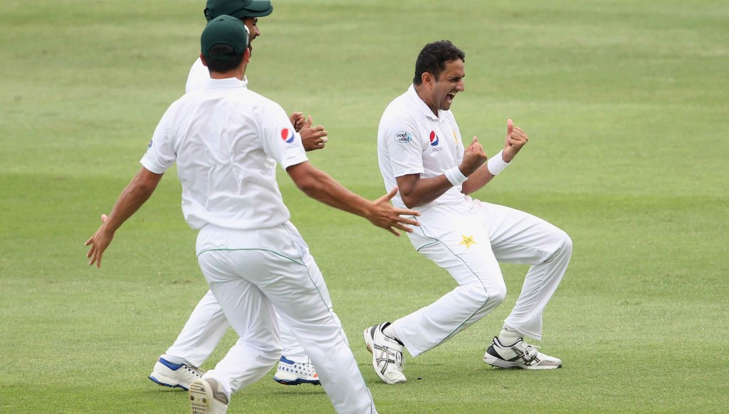 Mohammad Abbas celebrates his ten-wicket haul