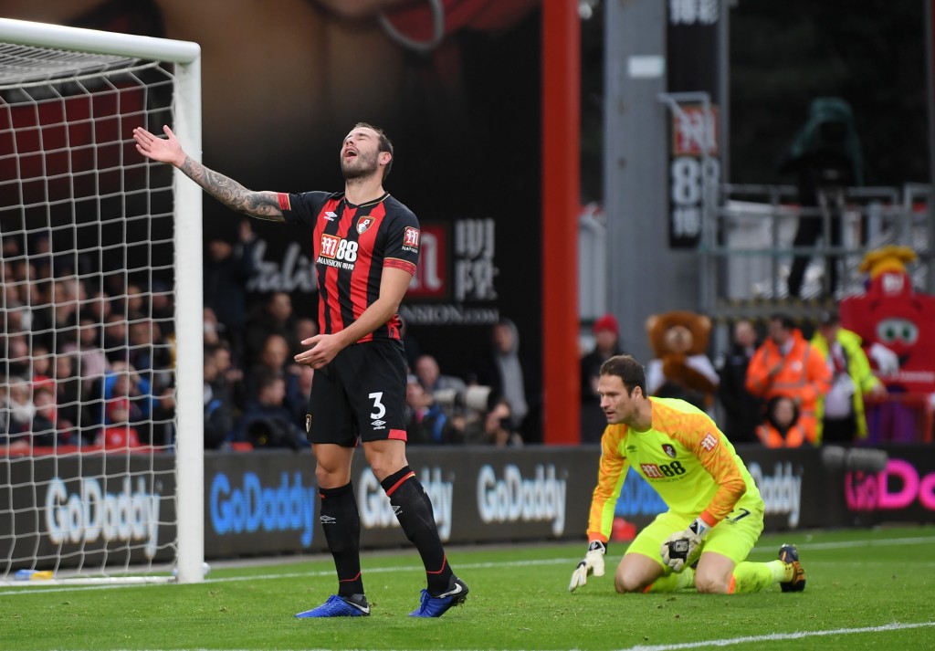  Steve Cook of AFC Bournemouth reacts to scoring a own goal for Liverpool's third goal of the game during the Premier League match between AFC Bournemouth and Liverpool FC 