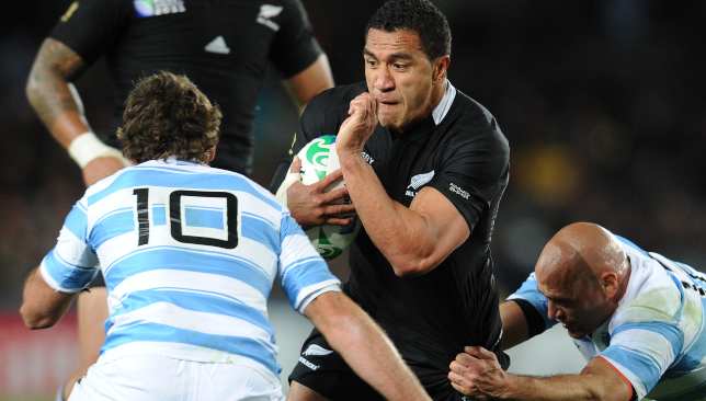 Muliaina in action during the 2011 quarter-final victory over Argentina - he would go off injured and miss the rest of the tournament.