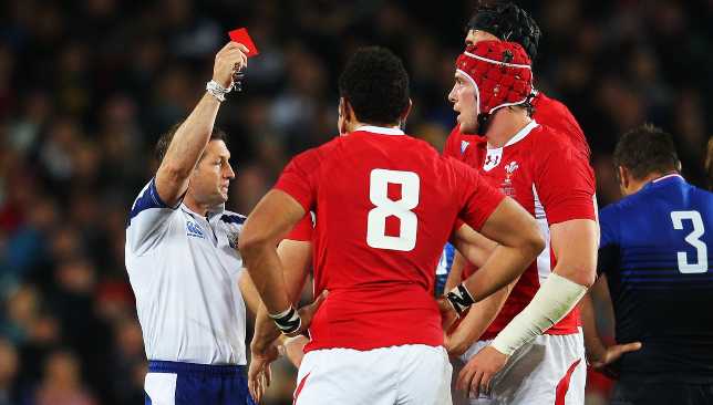 Warburton is sent off in the 2011 Rugby World Cup semi-final between Wales and France.