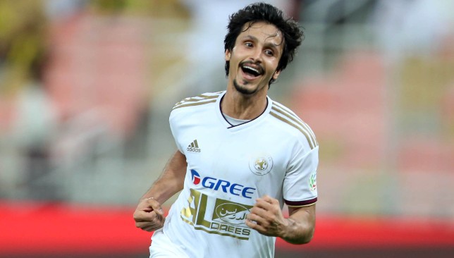 Khalid Al Ghamdi celebrates scoring the winner at Al Ittihad.