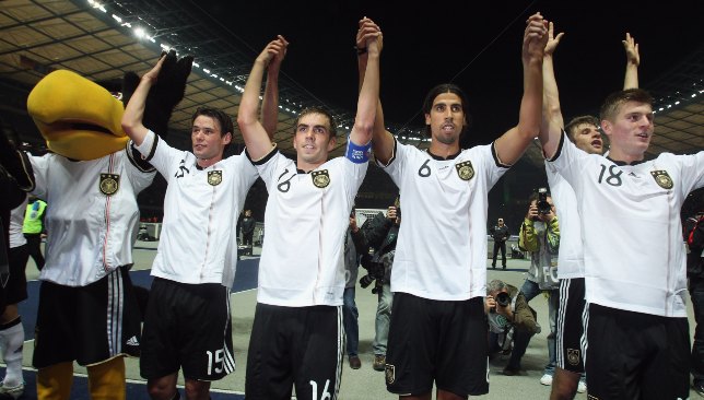 Christian Trasch (2nd l) during Euro 2012 qualifying.