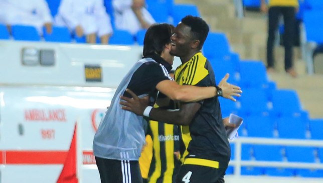 There were some happy moments for Sulley Muntari, as this picture from August 2015 at Al Raed shows (EPA).