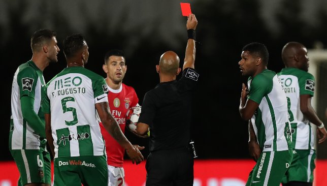 Al Musrati was the first of three Rio Ave players sent off against Benfica (EPA).