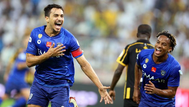 Carlos Eduardo celebrates a goal against Al Ittihad (EPA).