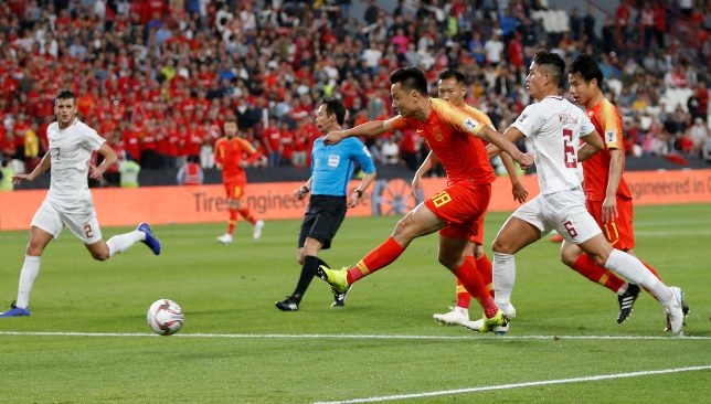 Luke Woodland (no6) in action against China at January 2019's Asian Cup (EPA).