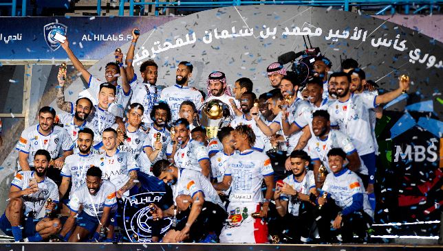 Al Hilal lifting the 2019/20 SPL title (EPA).