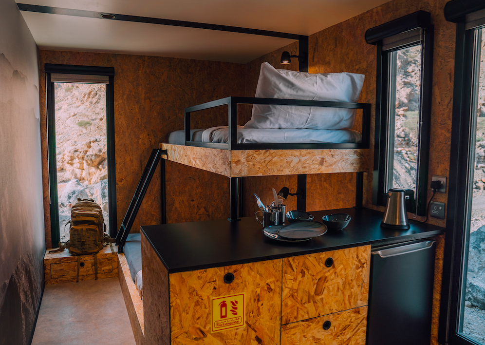 Bunk beds: The cabins fit three people and provide basic equipment